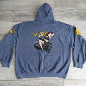 Grunt Style XXL Mens Blue Pullover Hoodie Kiss My Arsenal Pinup Girl Patriotic